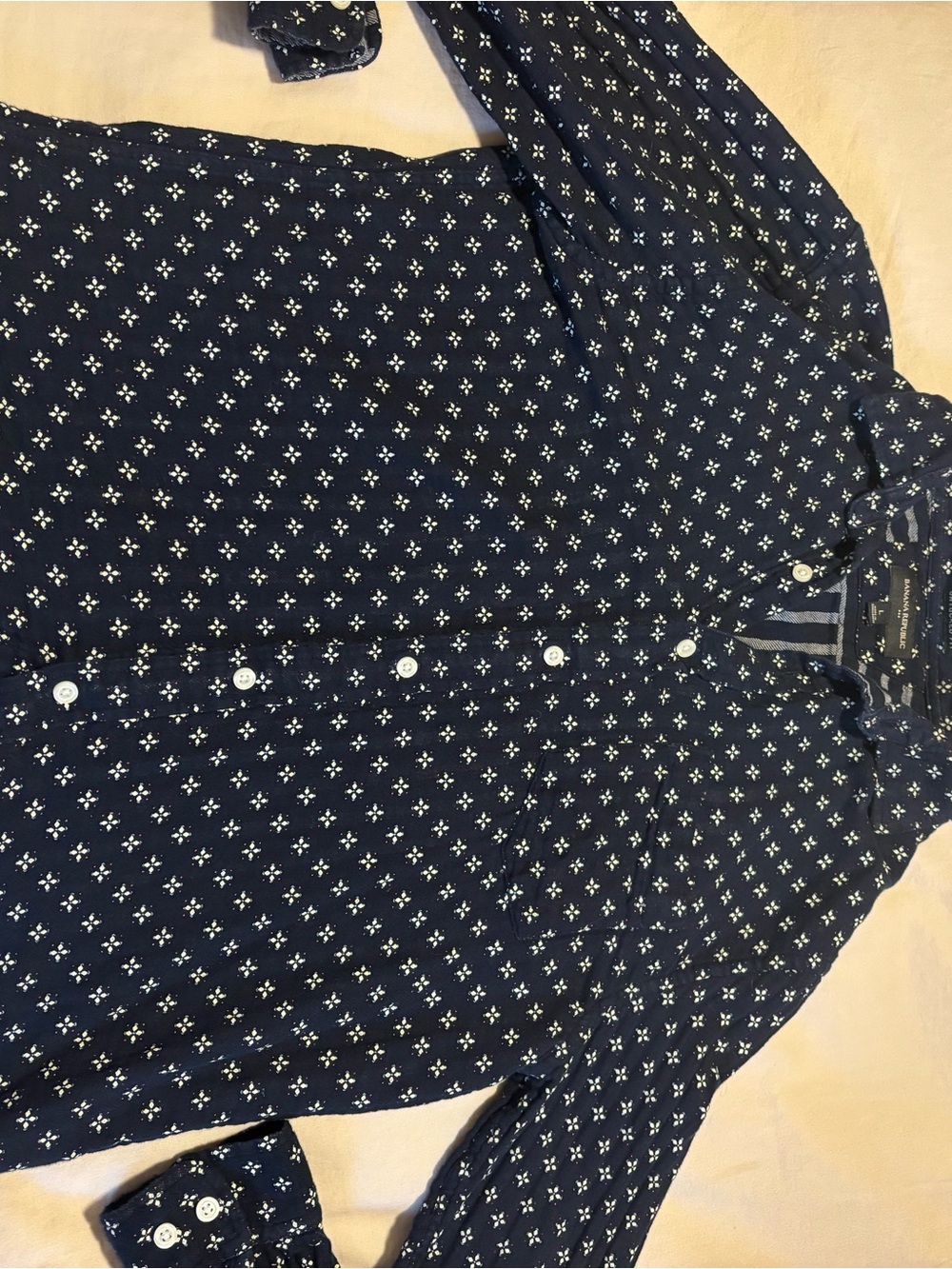 Banana Republic Navy Blue Button-Up Shirt with White Micro Floral Print